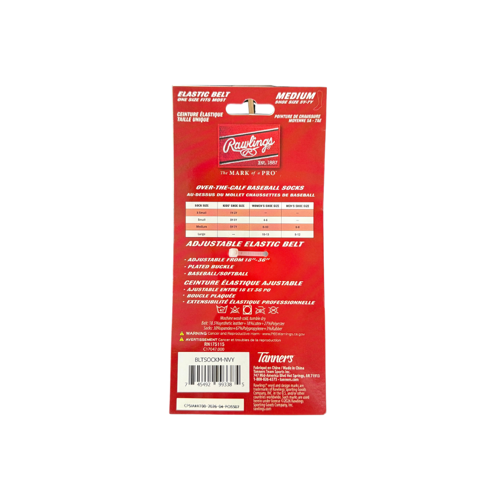 Rawlings Belt and Sock Combo Red- Medium